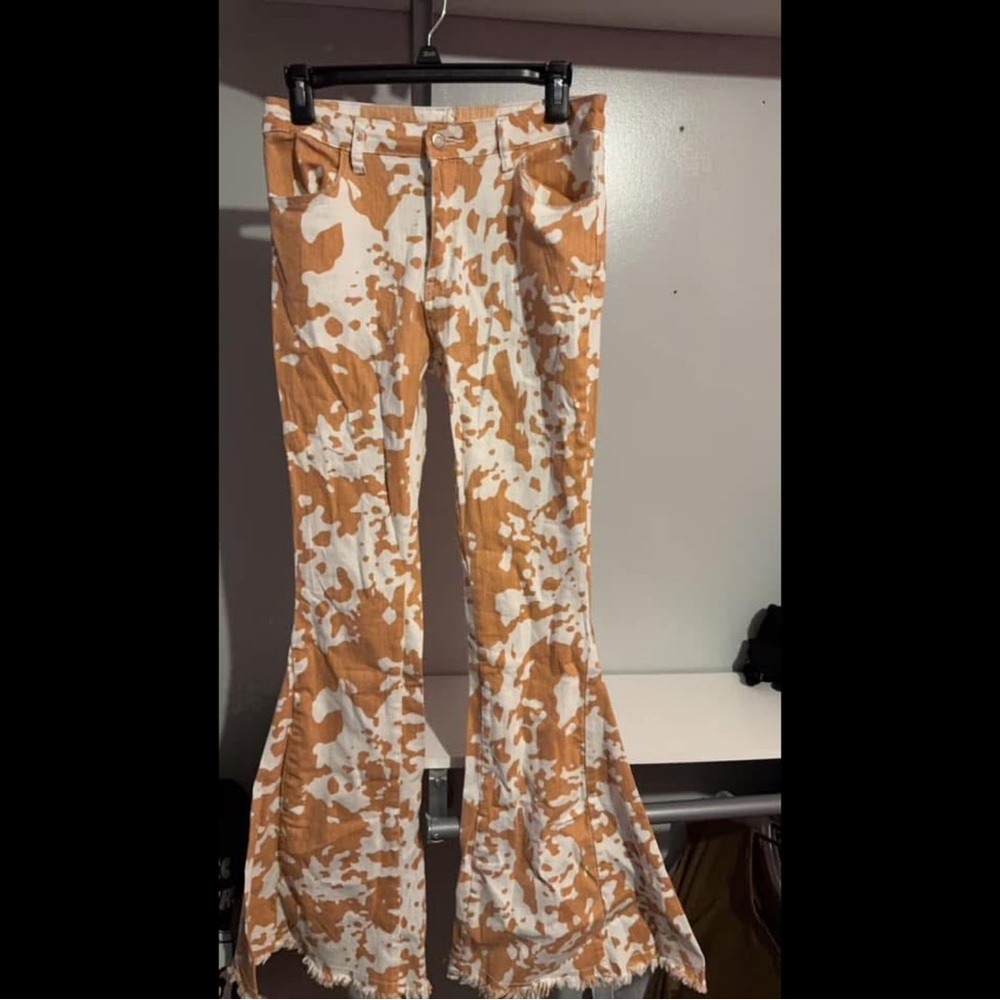 Women's Orange and White Flared Jeans